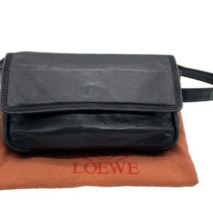Loewe Black Leather Belt Bag with Flap